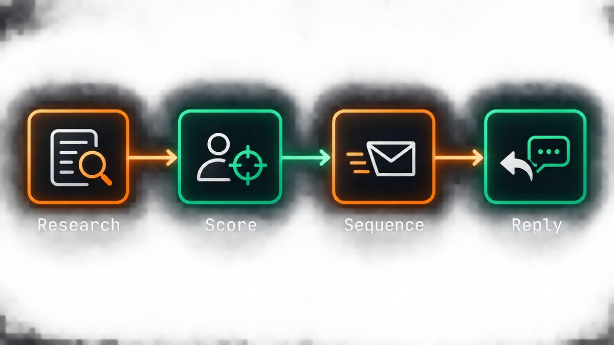 email outreach automation for solar installers process showing research score sequence and reply stages