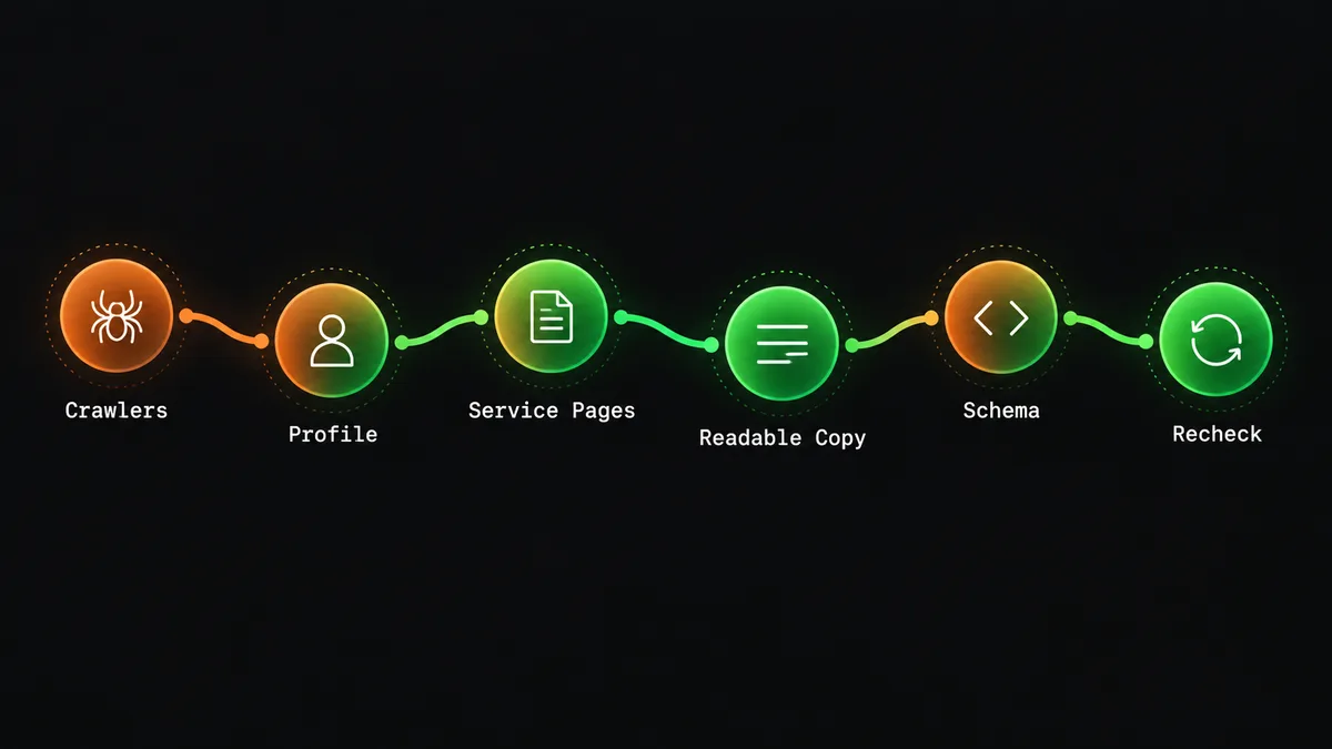 geo for eye care practices roadmap showing the six step ai visibility checklist in order