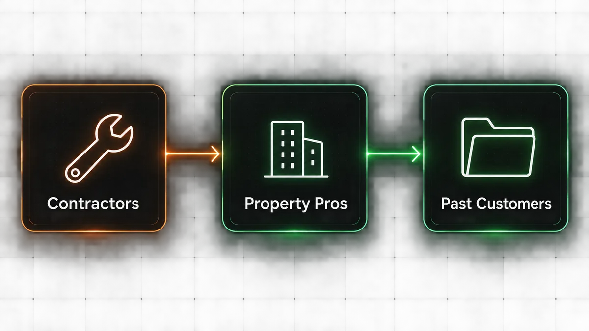 how electricians get more leads roadmap graphic showing general contractors property managers and past customers as connected referral stages