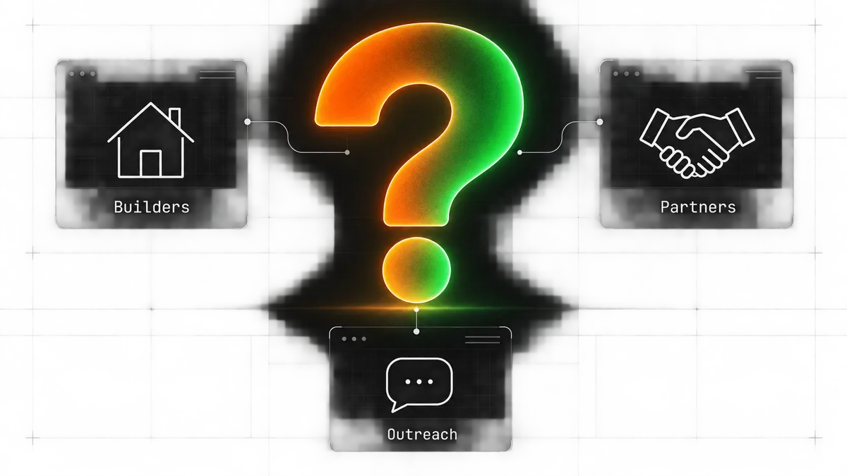 how pool builders get more leads question graphic showing builders partners and outreach around a question mark
